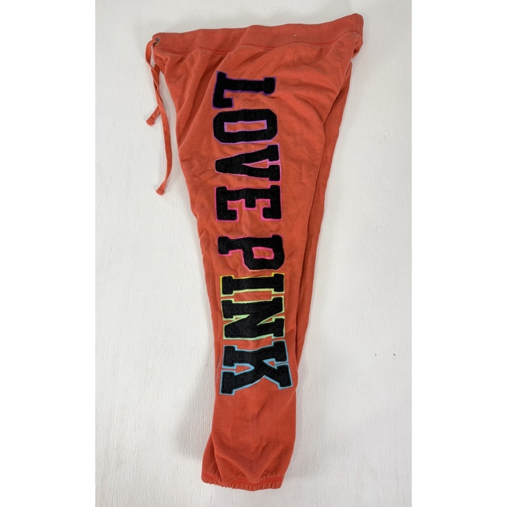 Vintage Y2K LOVE Pink by Victoria's Secret Sweatpant Joggers Women's M ORANGE